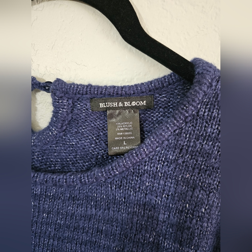 NWT Blush And Bloom Balloon Sleeve Sweater, Navy, Womens Large - Picture 2 of 6